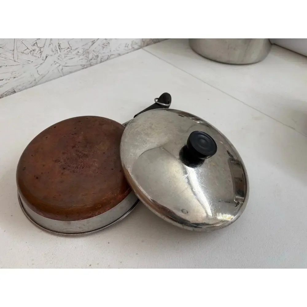 Vintage Revere Ware riverside CA 1801 copper clad frying pan with lid